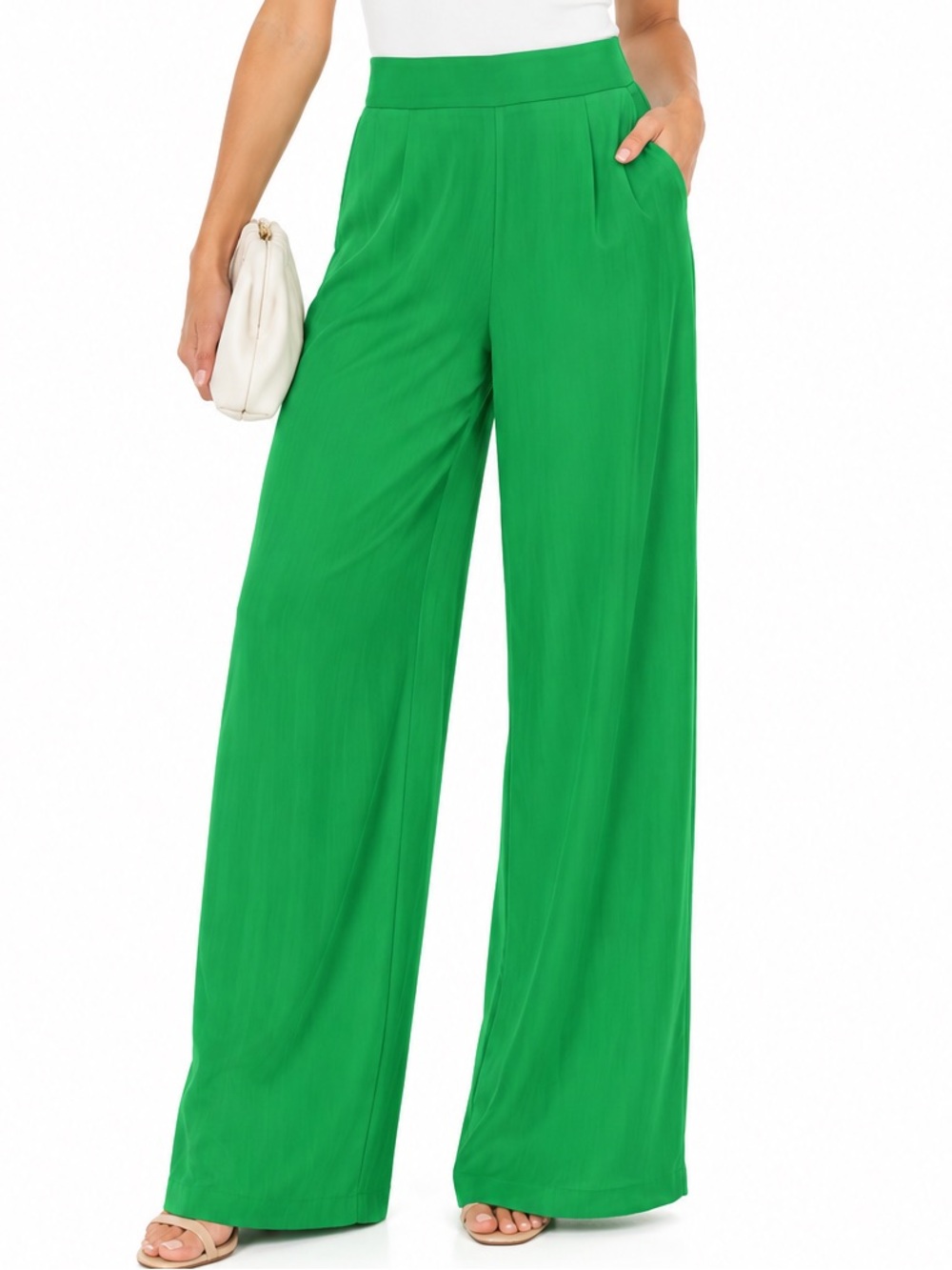 House of Harlow 1960 Green Satin Wide Leg Pants Size Small High Rise